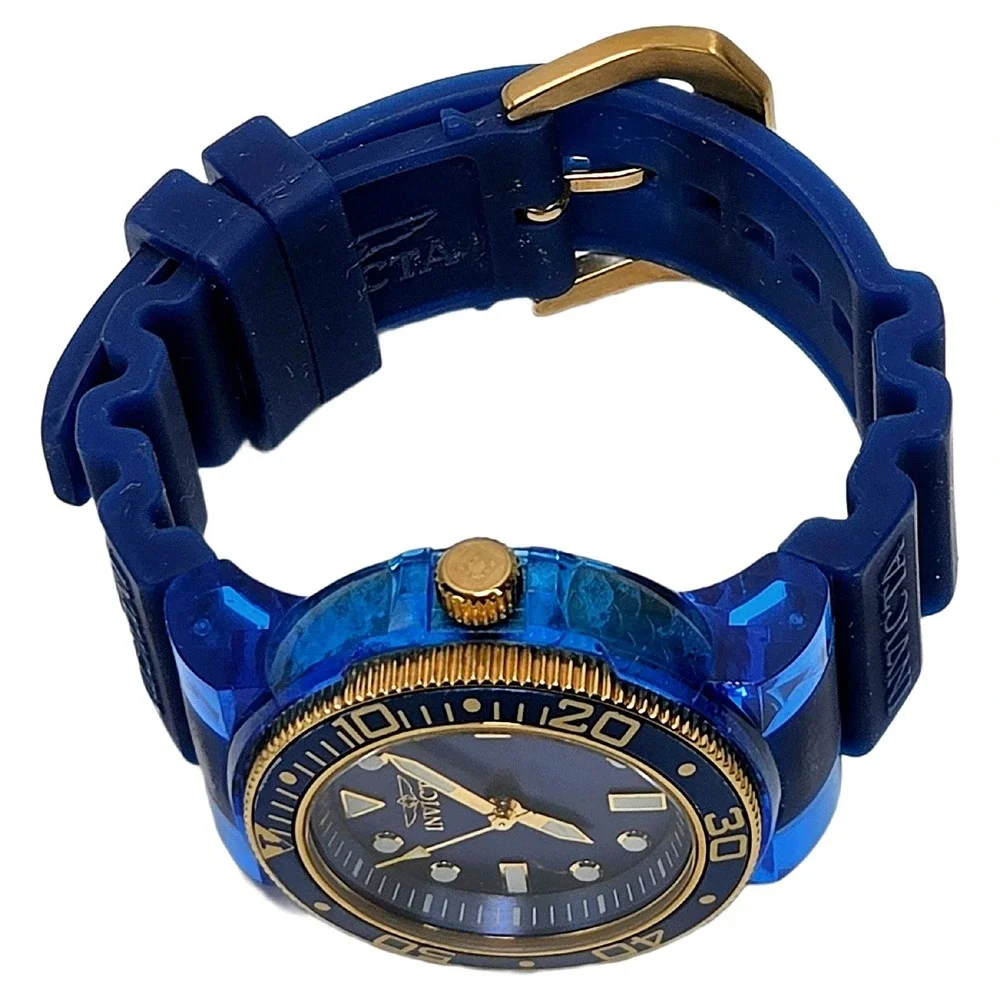 Invicta 35234 Blue Gold Watch 36mm Silicone Sport Accessory Excellent Condition